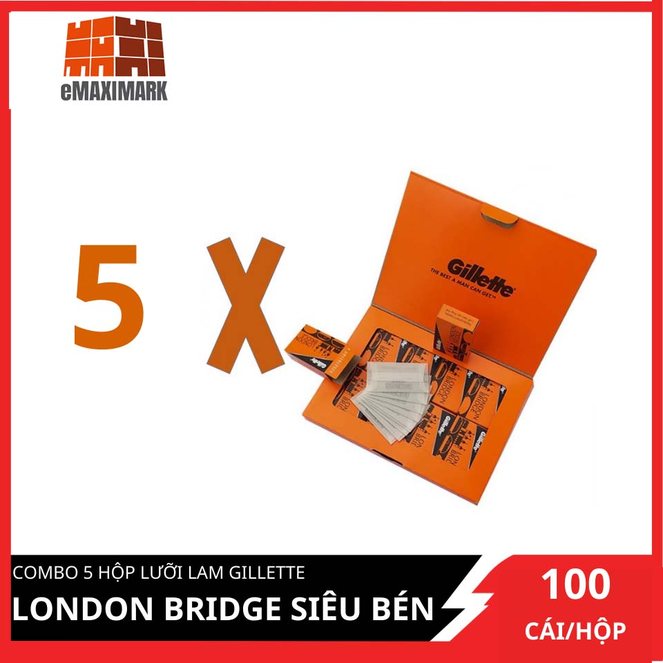 Combo 5 hộp lưỡi lam gillette london bridge siêu bén hộp 100 cái