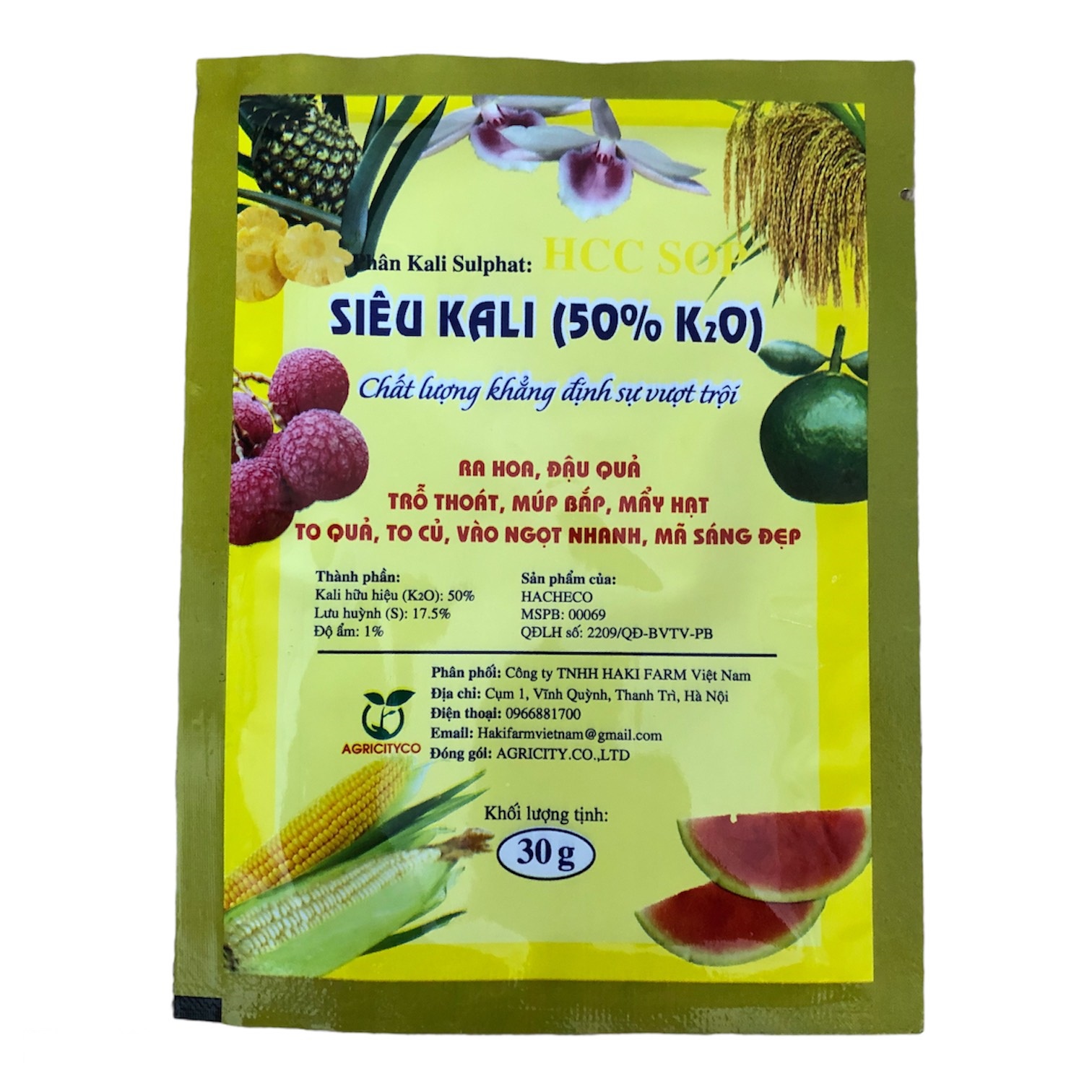 Phân Kali siêu ra hoa, đậu quả, múp bắp, mẩy hạt, to quả, vào ngọt nhanh, mã sáng đẹp 30g