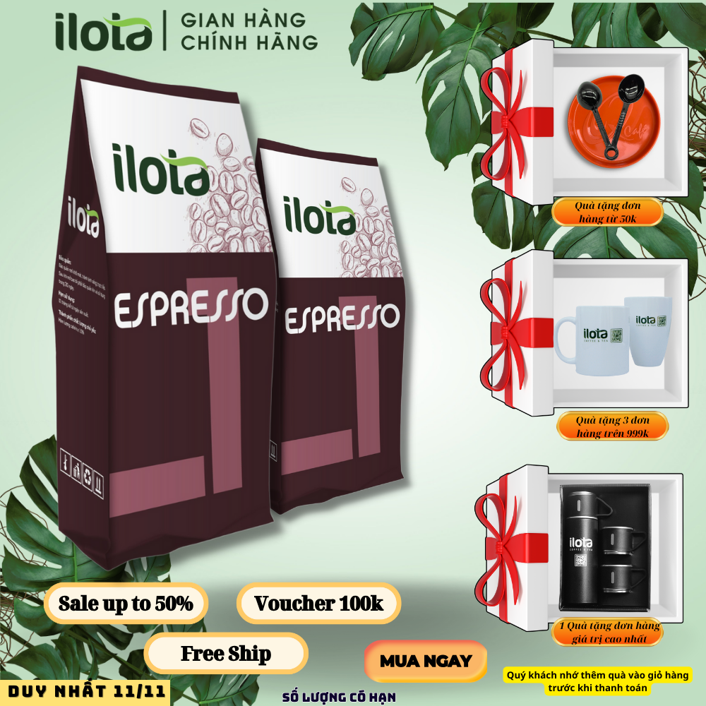 Cà phê nguyên hạt ilota 1 arabica robusta rang mộc pha máy epresso pha phin 500gr