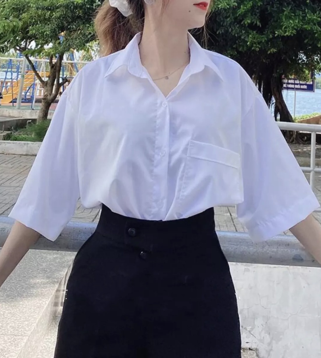 Áo sơ mi nam nữ Unisex Form rộng, áo sơ mi cổ vest, vải sơmi lụa cao cấp