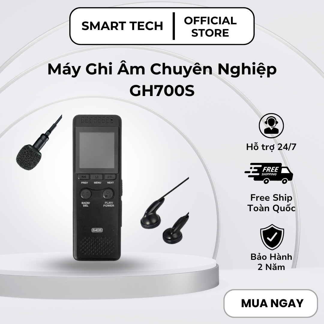 Máy Ghi Âm Chuyên Nghiệp Sony GH700S- Thiết Bị Thu Âm Thanh Giọng Nói Cao Cấp- Máy Thu Âm Lọc Tiếng Ồn- Pin 350 Giờ- Có 2 Micro Thu Âm Lọc Âm Cực Tốt, Màn Hình LED Màu Sắc Nét. Bảo Hành 2 Năm