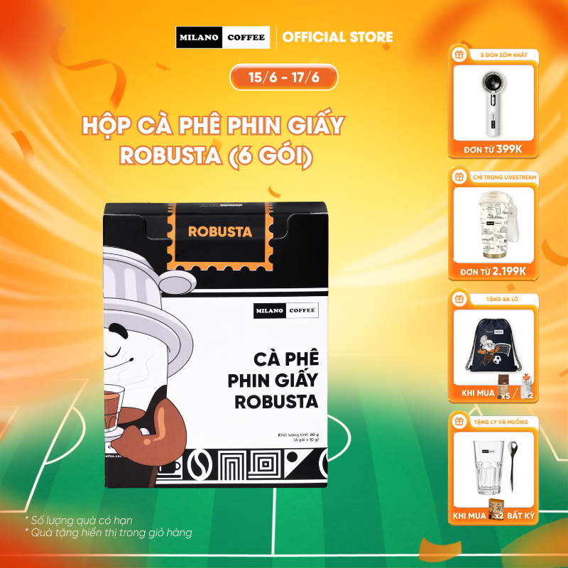 Cà phê phin giấy Robusta Milano Coffee - Hộp 6 gói x 10g