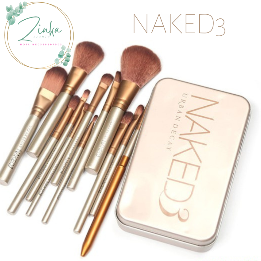 Bộ cọ trang điểm 12 cây bộ cọ naked3 kèm hộp đựng xinh xắn