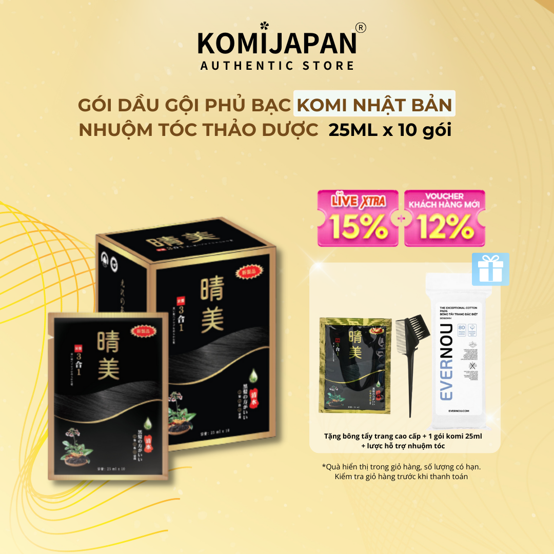 Dầu gội nhuộm tóc thảo dược phủ bạc đen tóc Komi Nhật Bản nhuộm tóc thảo dược hộp 250m ( có 5 màu)