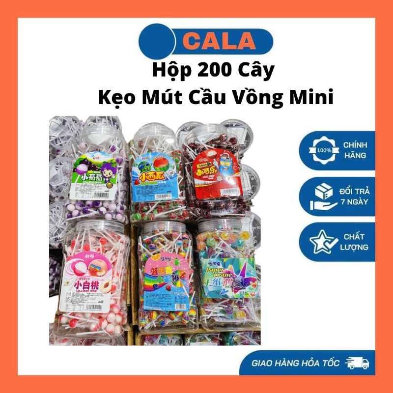 Hộp 200 cây kẹo mút cầu vồng mini dễ thương lolipop hongkong