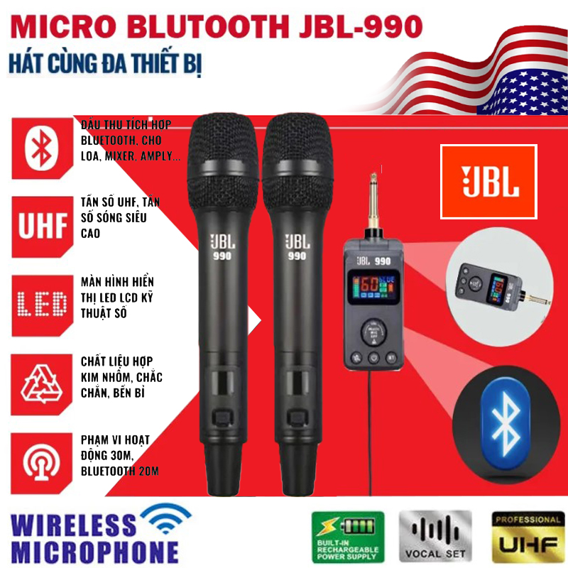 HÀNG MỸ | Micro Karaoke JBL 990, Tương Thích Với Hầu Hết Thiết Bị, Micro Hát Karaoke,hội trường, Trên Sân Khấu, Độ Nhạy Cao, Hút Âm Tốt, Cho Âm Thanh To Và Rõ