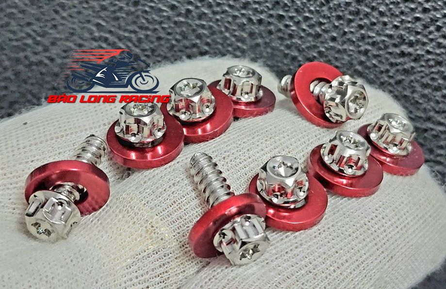 Combo 10 ốc Salaya 5li18 TRỤ răng Thưa tặng kèm long đền Đỏ gắn dàn áo xe máy Sirius Wave Dream Blade Winner Exciter Sonic Satria Raider