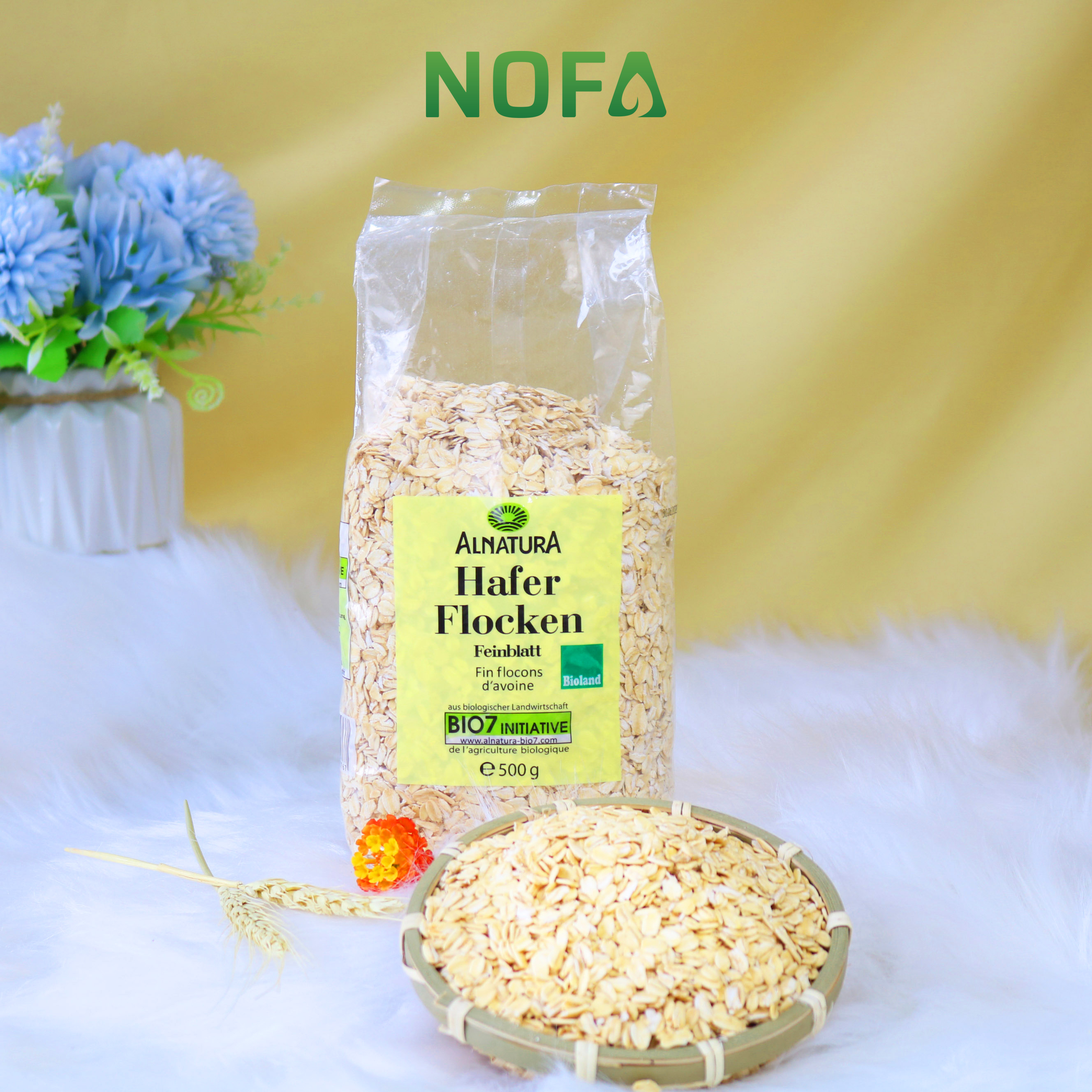 Yến mạch giảm cân cán dẹt & cán vỡ Hafer Flocken 500gr ăn liền, đồ ăn sáng healthy, ăn kiêng giảm cân, bữa sáng tiện lợi 5 phút Nofa.