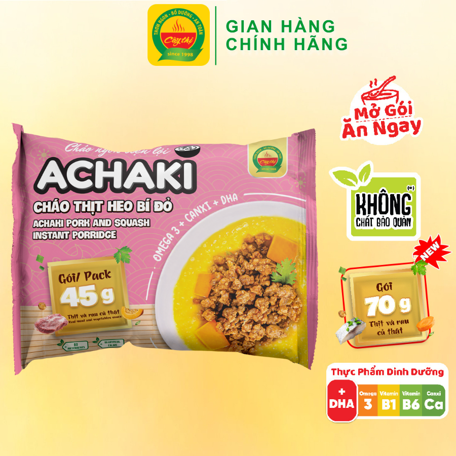 Cháo ngon tiện lợi achaki thịt heo bí đỏ thương hiệu cây thị
