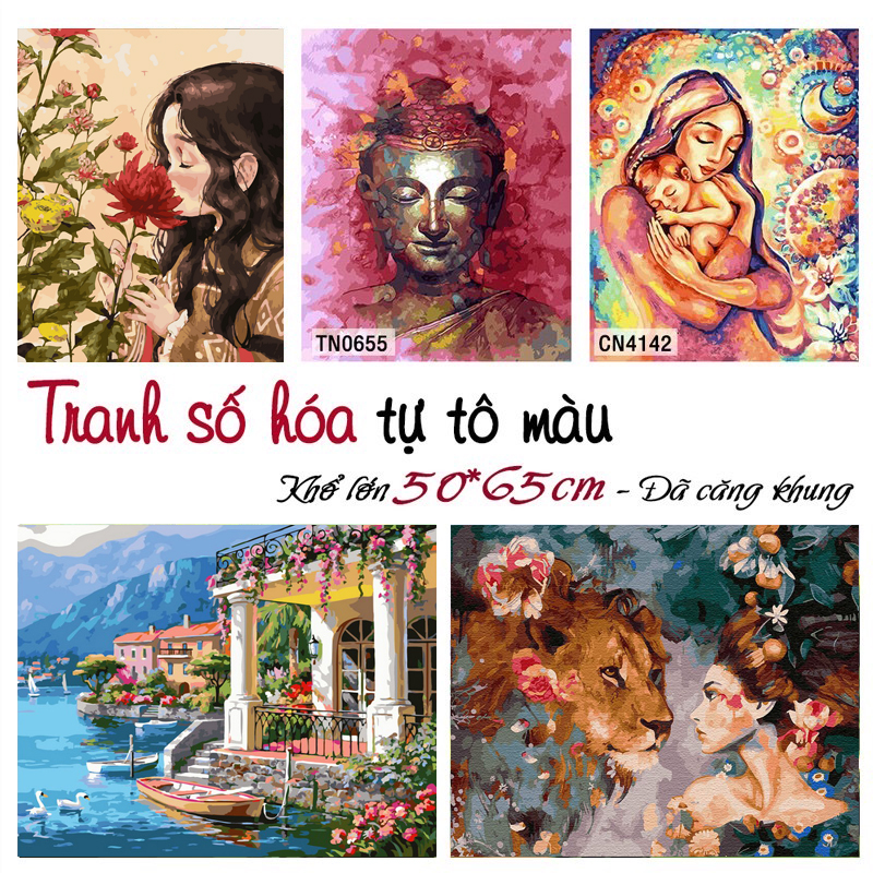 Tranh tự tô màu theo số sơn dầu số hóa size 50x65cm mẫu có sẵn tổng hợp