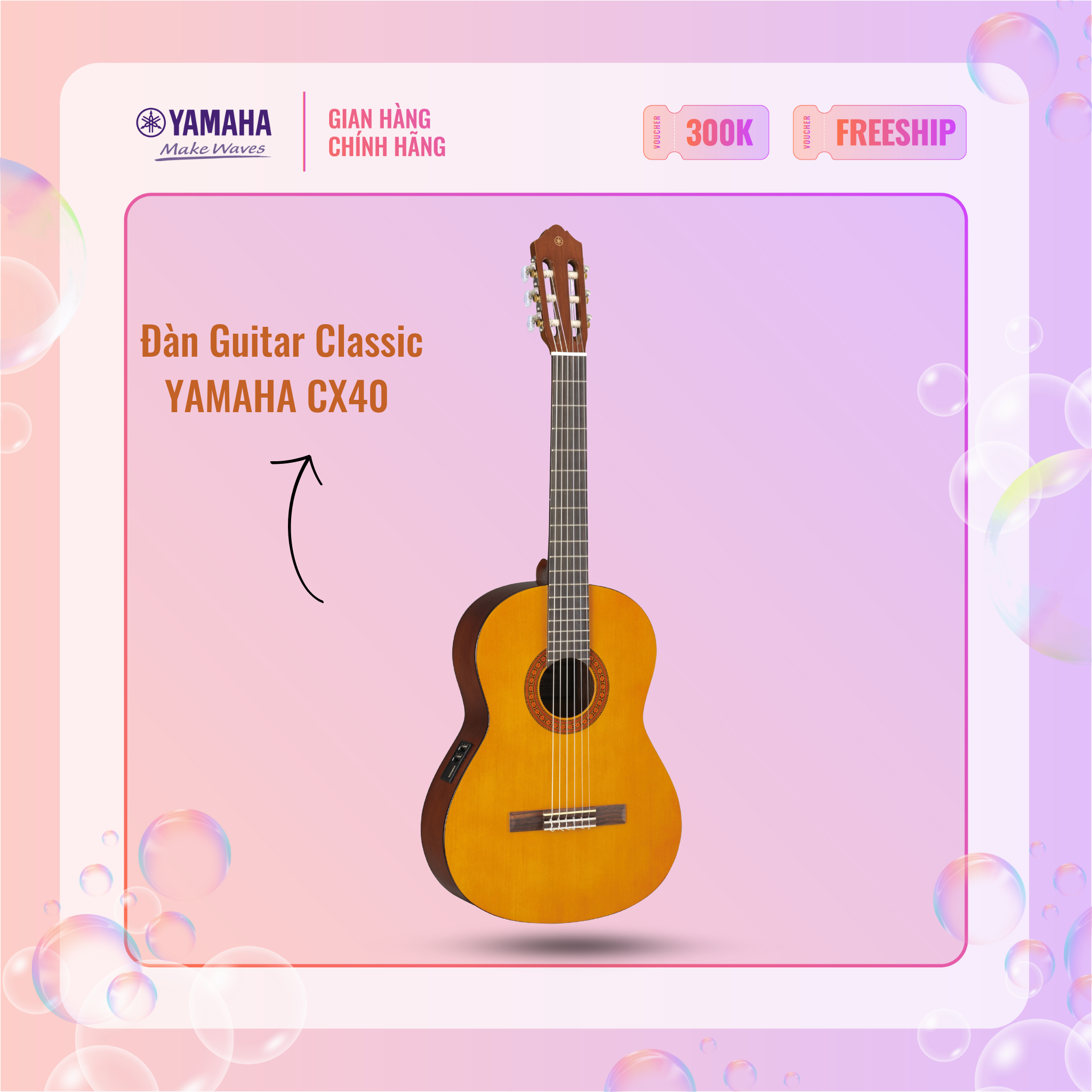 [Trả góp 0%] Đàn Guitar Classic YAMAHA CX40 - Mặt đàn gỗ vân sam, hệ thống âm thanh Pickup, bảo hành chính hãng 12 tháng