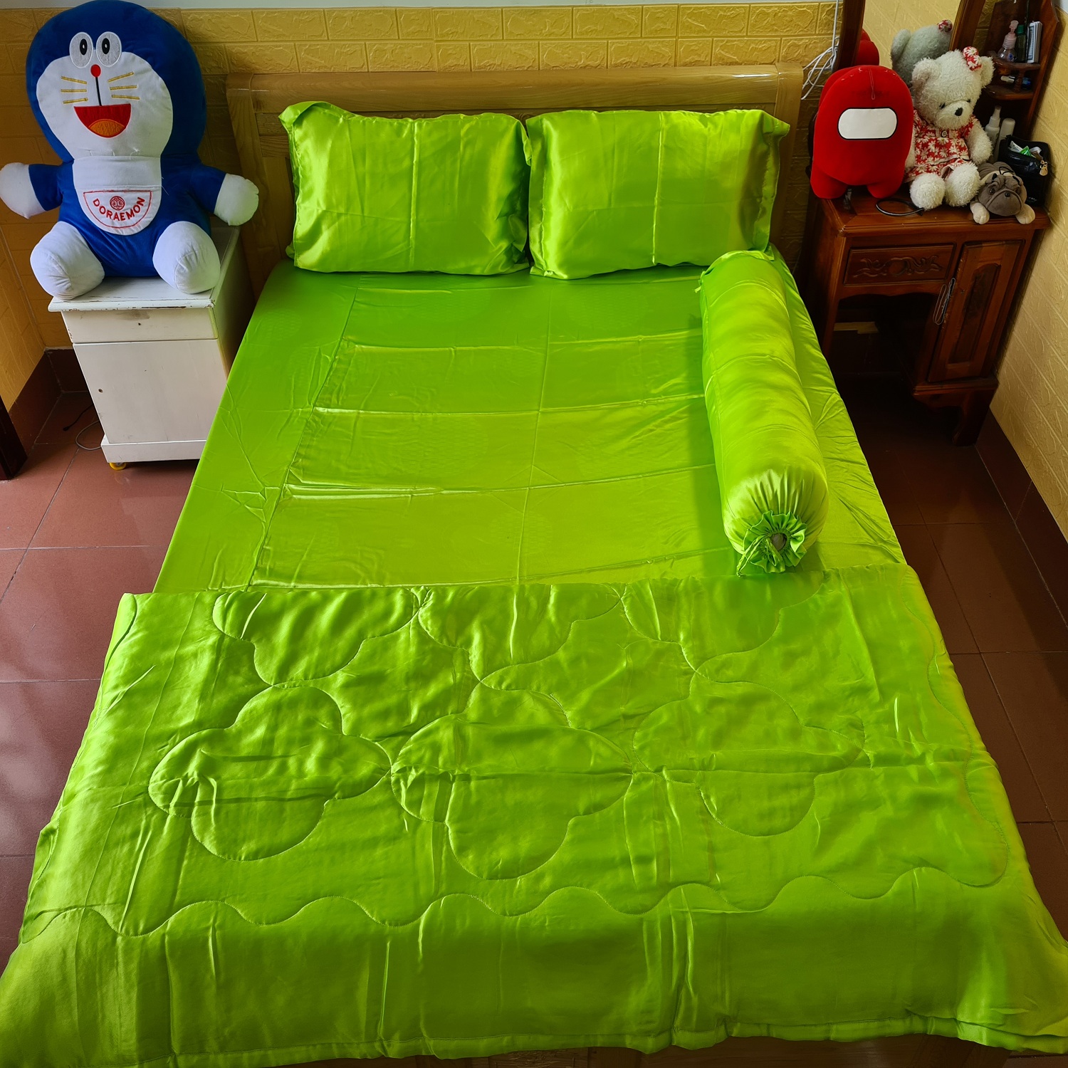 Bộ chăn drap phi lụa cao cấp 5 món 1m6x2m phi05