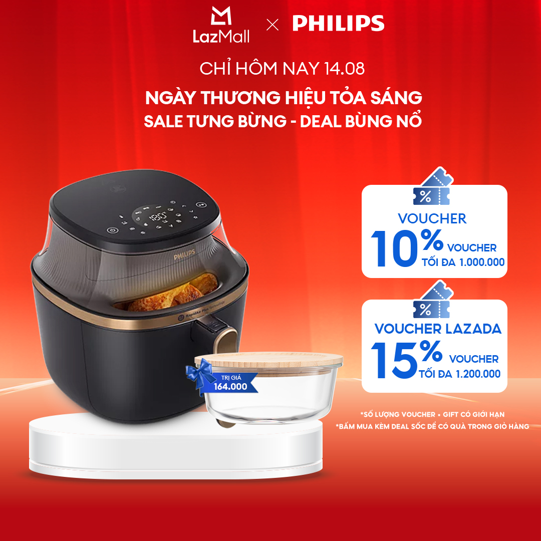 Nồi Chiên Không Dầu Philips NA332/00 cảm ứng 16 trong 1|6.2L|RapidAir Plus| Mới, Giòn hơn - Hàng Chính Hãng