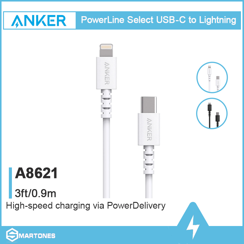 Cáp Anker PowerLine Select Lightning to USB-C, dài 0.9m - A8612 Chuẩn MFI sạc nhanh PD cho iPhone , iPad