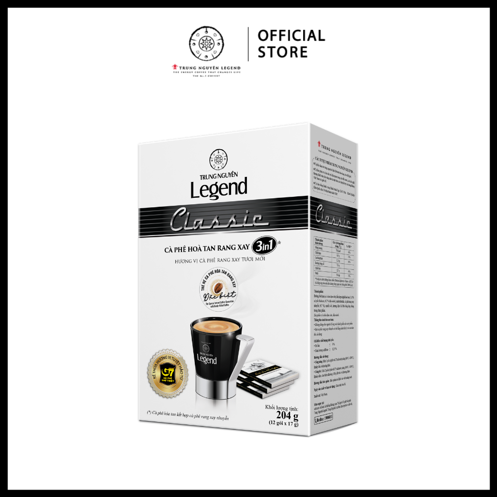 Trung Nguyên Legend - Cà phê sữa hoà tan rang xay 3in1 Classic - Hộp 12 gói x 17gr