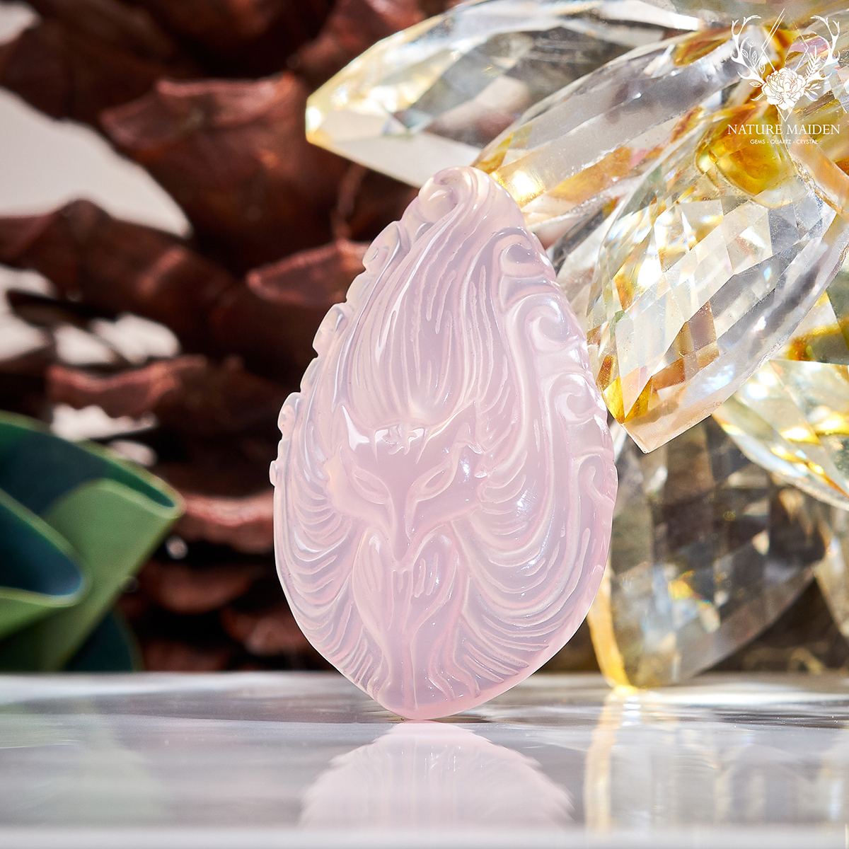 Hồ Ly 9 Đuôi Thạch Anh Hồng Chalcedony Thiên Nhiên