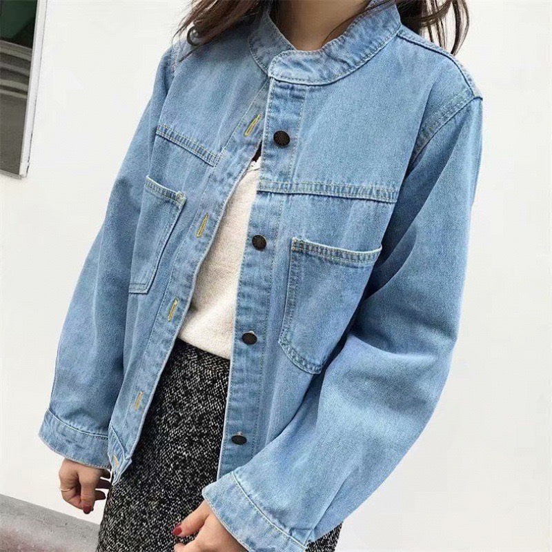 Áo Khoác Jean Nữ CT01 CỔ TRỤ NHẠT - Áo Khoác Jeans Nữ Thời Trang Cao Cấp - Áo Khoác Bò Nữ Kiểu Dáng Basic