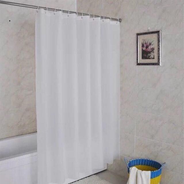 Rèm phòng tắm vải POLY chống thấm nước kèm 12 móc treo 180cm x 180cm - TRẮNG TRƠN