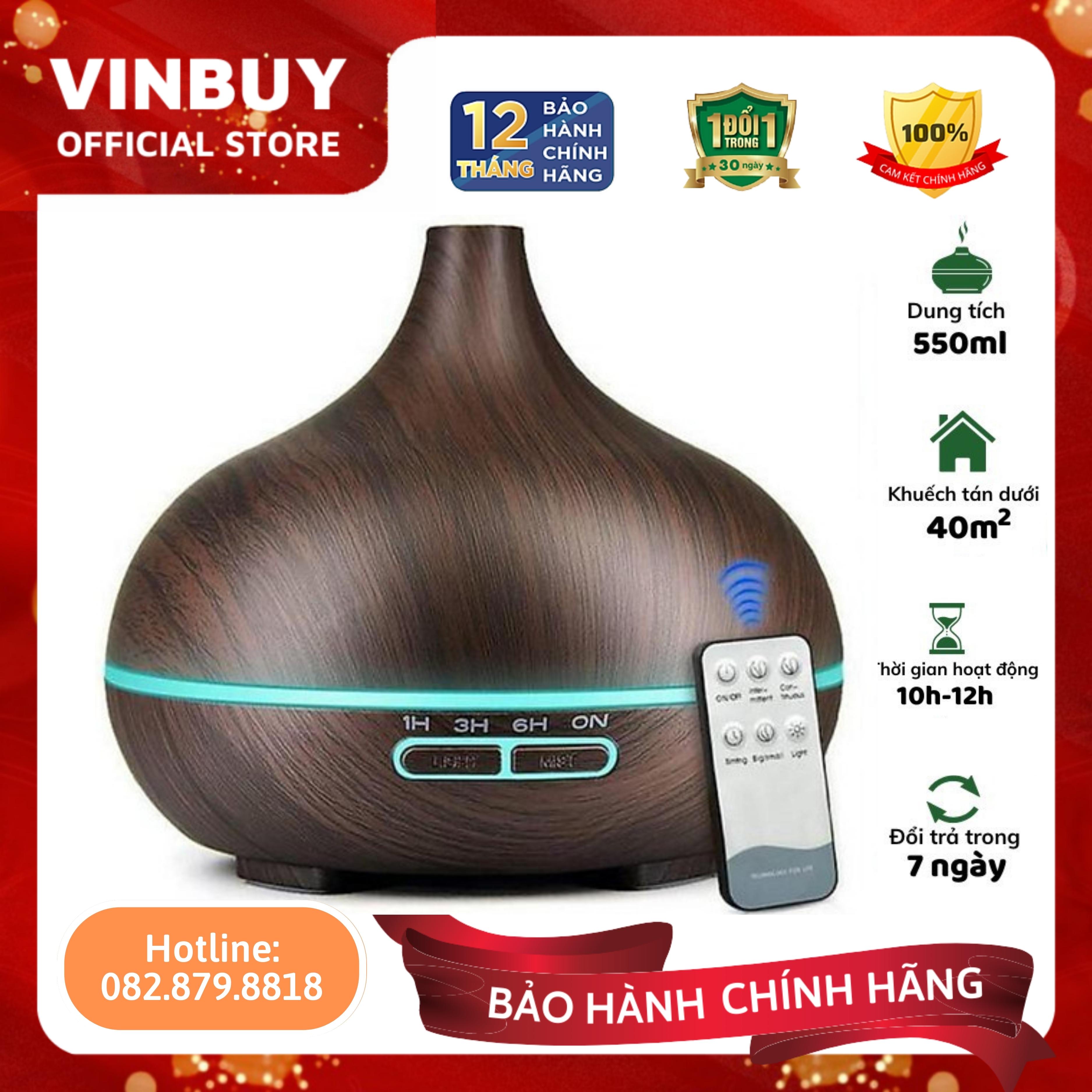 Máy Xông Tinh Dầu Cao Cấp Bầu Tiên - Máy Khuếch Tán Tinh Dầu Spa Sang Trọng Siêu Âm 550ml - Giúp Khuếch Tán Tỏa Hương Thơm Phòng - Tặng Kèm Điều Khiển Từ Xa - Hàng Chĩnh Hãng - VinBuy