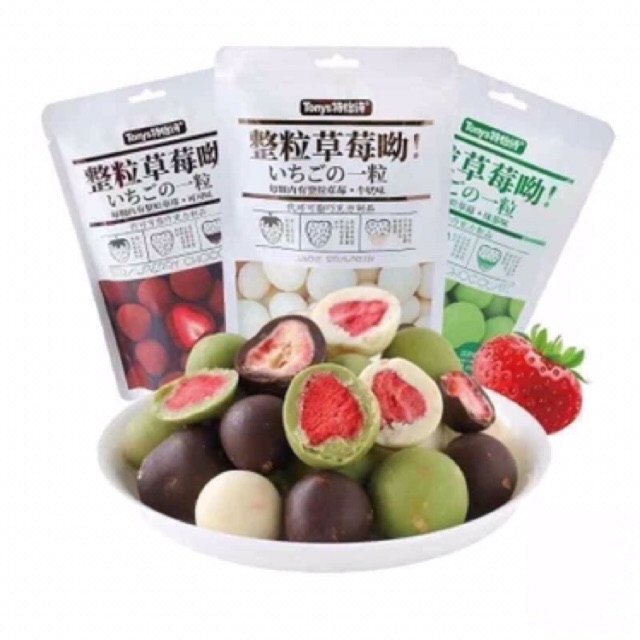Kẹo Socola Bọc Dâu Tây 1 Gói 60G Vị Sữa/Socola/Matcha (Vị Sữa Truyền Thống)