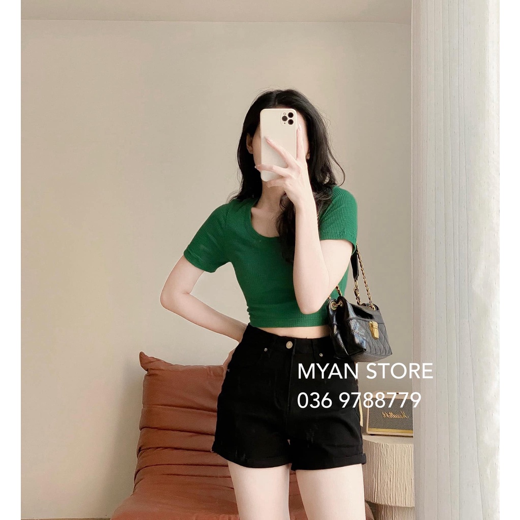 Áo thun croptop cổ tròn màu trơn myan - avn052201