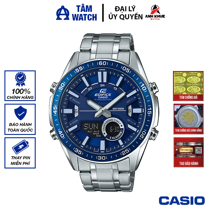 Đồng hồ nam dây kim loại casio edifice chính hãng anh khuê efv-c100d-2avdf