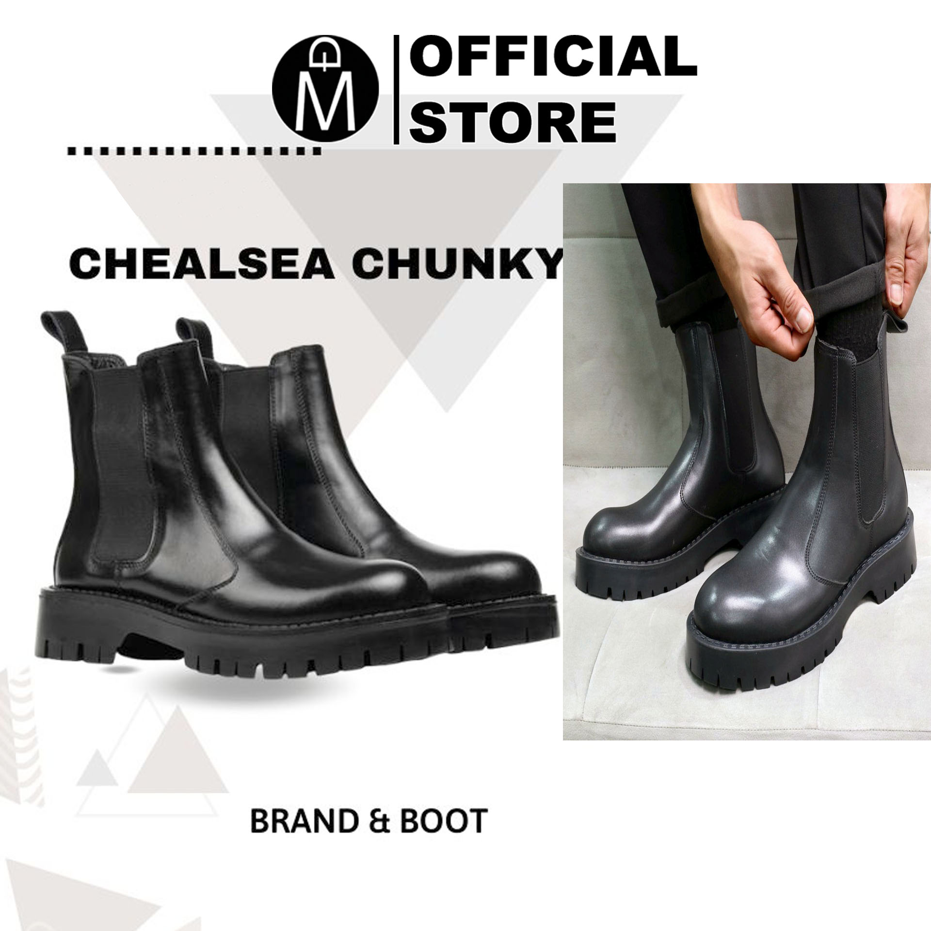 Giày da chelsea boots MĐ G1113 đế chunky tăng chiều cao