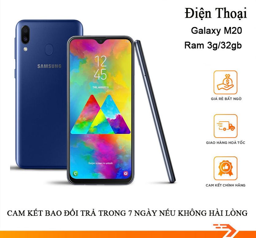 Điện thoại Samsung Galaxy M20 Ram 3GB bộ nhớ 32GB máy zin full chức năng pin 5000 mAh tặng kèm 1 ốp lưng