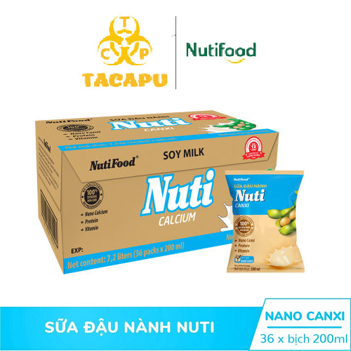 Thùng 36 bịch sữa đậu nành nuti canxi bịch 200ml tu.nsdnx01az - thương hiệu nutifood - tacapu