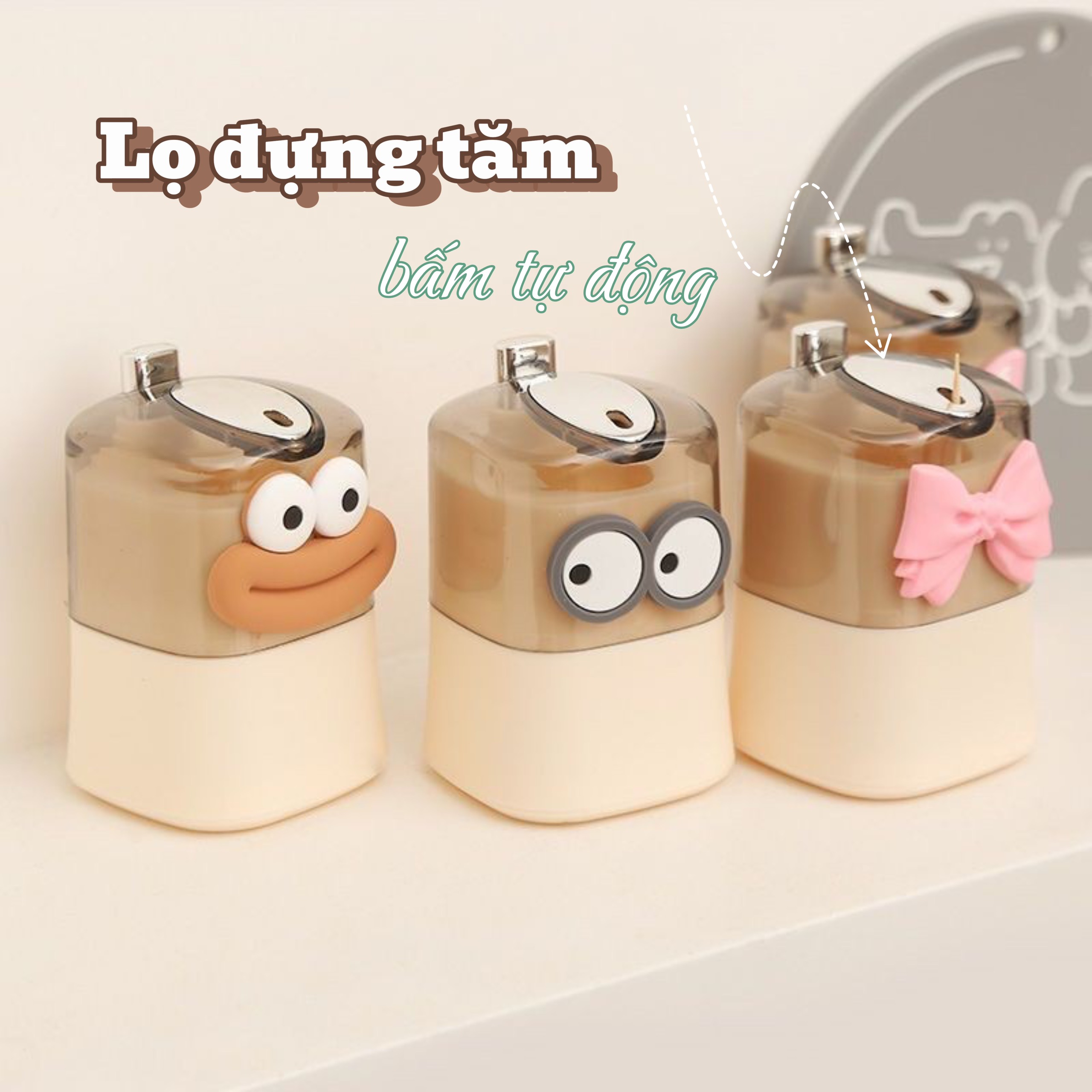 Hộp đựng tăm tự động kèm phụ kiện hoạt hình ngộ nghĩnh 6x6x9cm - lọ tăm, tăm xỉa răng, hộp đựng tăm bông, hộp đựng tăm xỉa răng, hộp nhựa đựng tăm xỉa răng, hộp đựng tăm