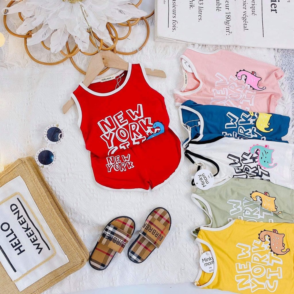 Bộ Ba Lỗ Bé Gái Bé Trai Minky Mom Vải Thun Lạnh Họa Tiết New York City Áo Thun 3 Lỗ Cho Bé Mặc Hè MKM3LO2110