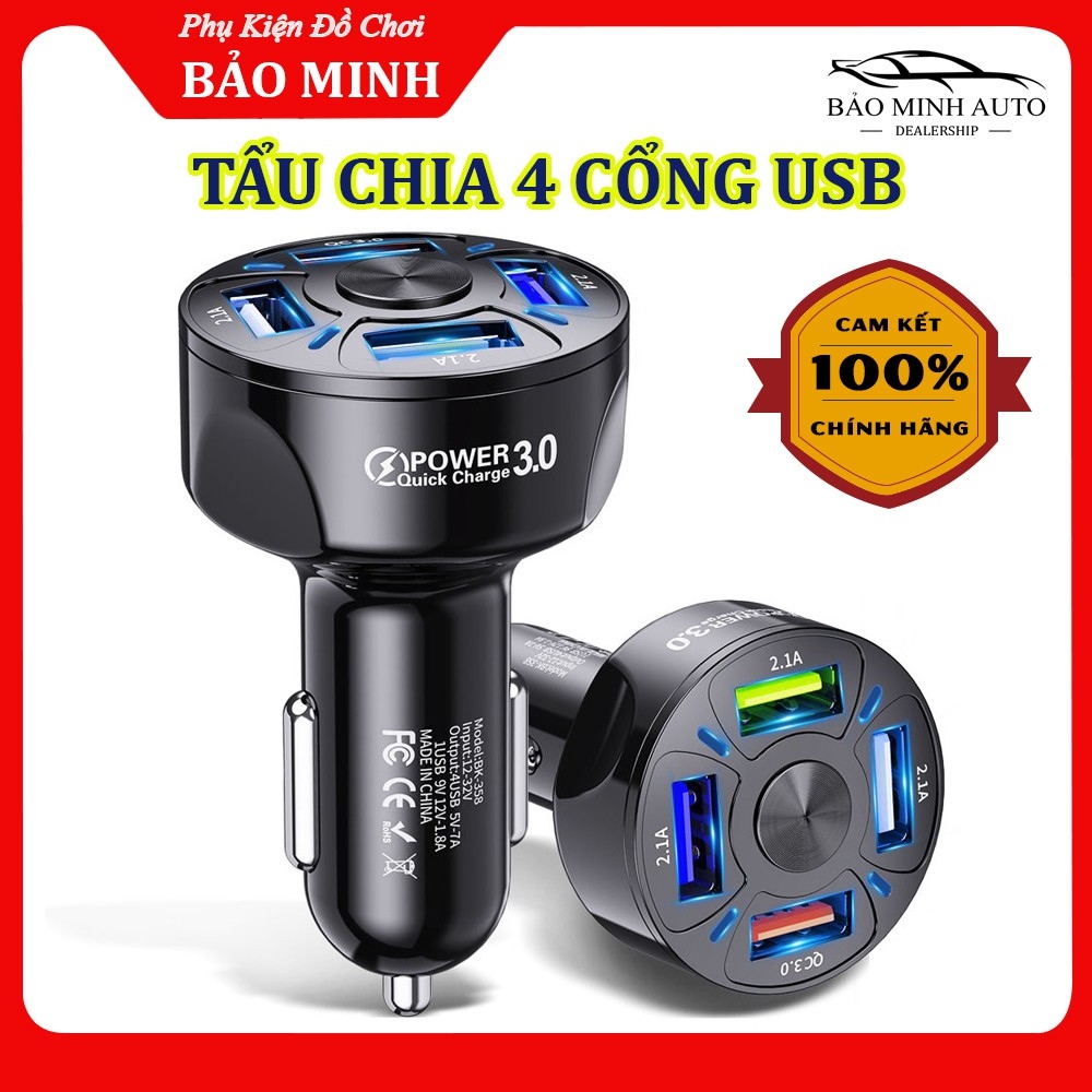 Tẩu Sạc Ô Tô 4 Cổng USB (Có 1 Cổng Quick Sạc Nhanh 3.0) - Tiện Lợi