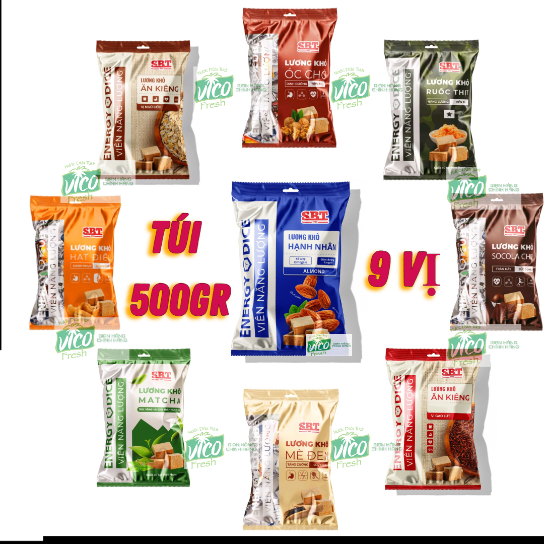 TÚI 500G - Lương khô SBT Energy Dice 8 vị (Ăn sáng, ăn văt, bữa phụ, ăn kiêng)