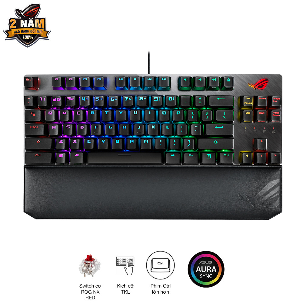 Bàn phím cơ gaming ROG STRIX SCOPE bản TKL Deluxe, ROG NX Switch độc quyền RED, vỏ nhôm, đệm tay công thái học, Aura Sync