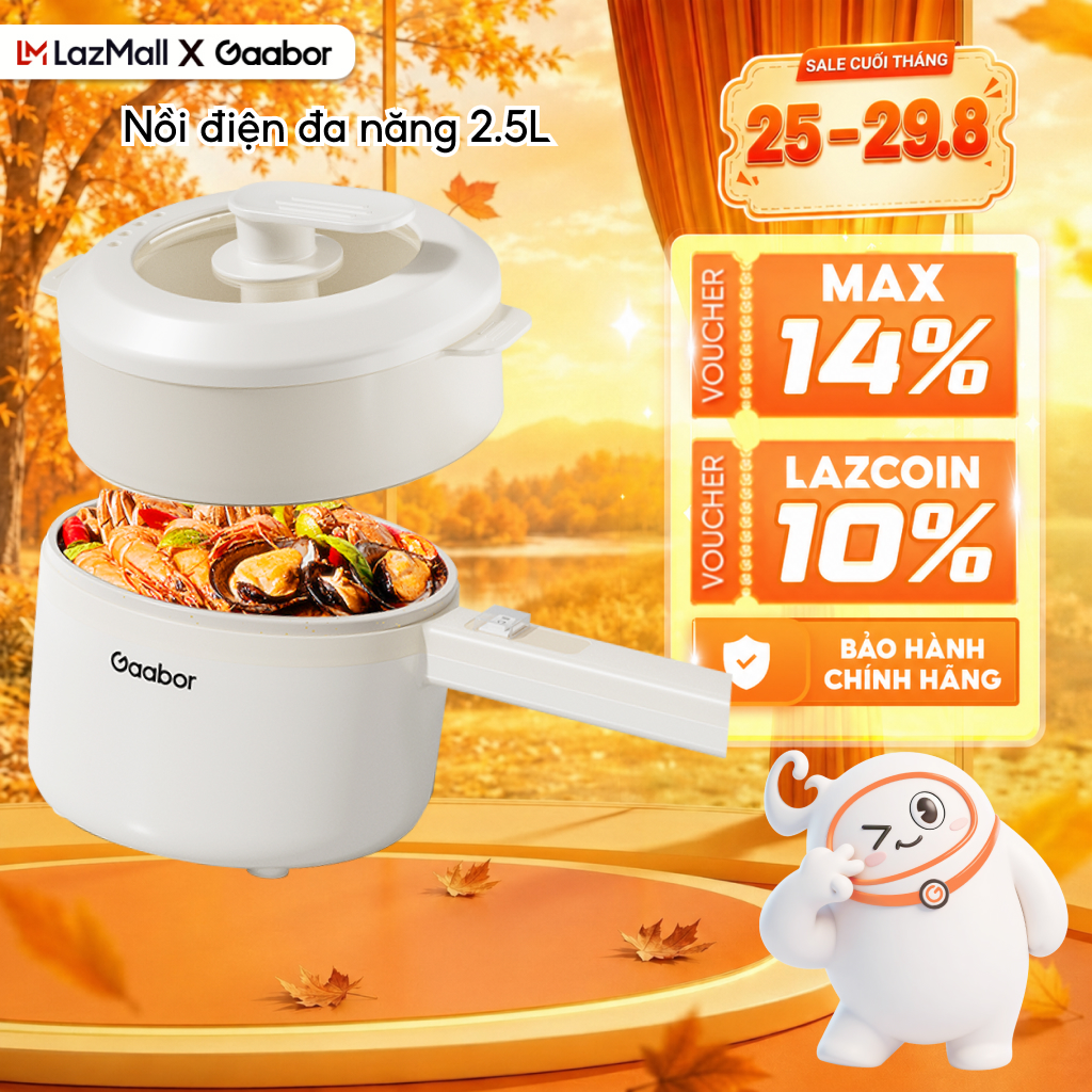 Nồi điện đa năng dung tích 2.5L Gaabor EC-30M01A chống dính 2 mức nhiệt điều chỉnh kèm xửng hấp - Bảo hành 12 tháng 1 đổi 1