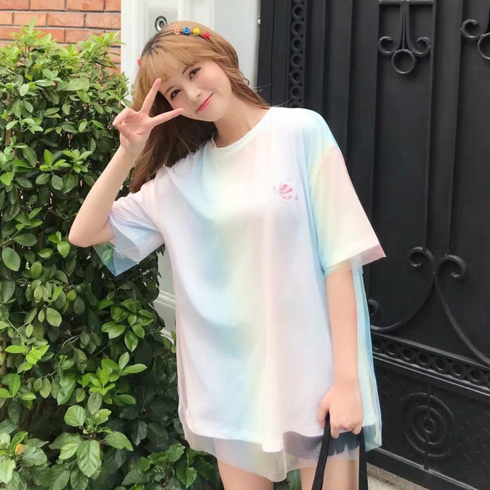 Áo kiểu phối lưới rainbow xinh xắn