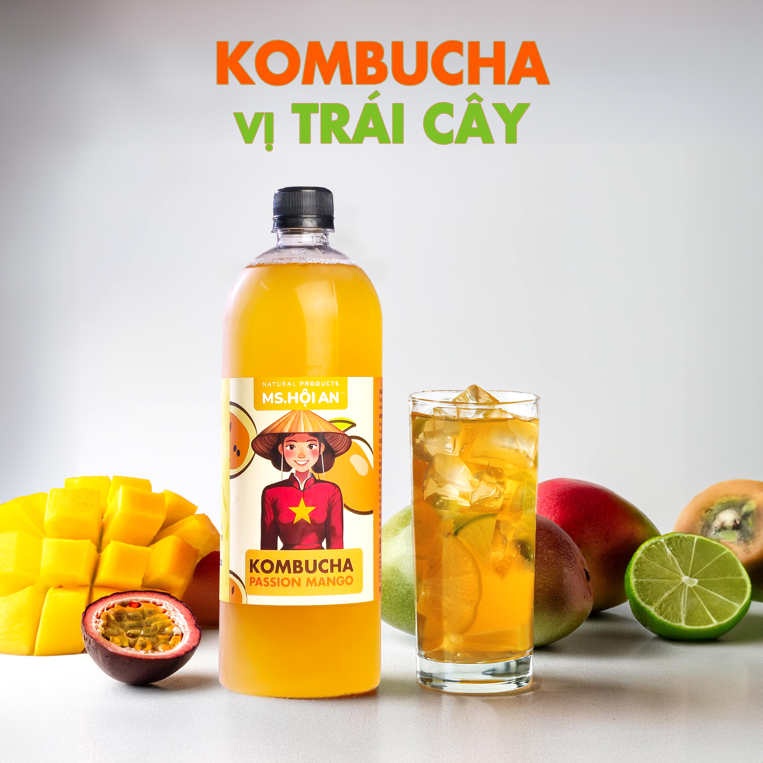 Chai 1 Lít -Trà lên men Kombucha - Tăng cường miễn dịch, Bổ sung năng lượng, Tự nhiên | Organic,Energy- Ms.Hoi An