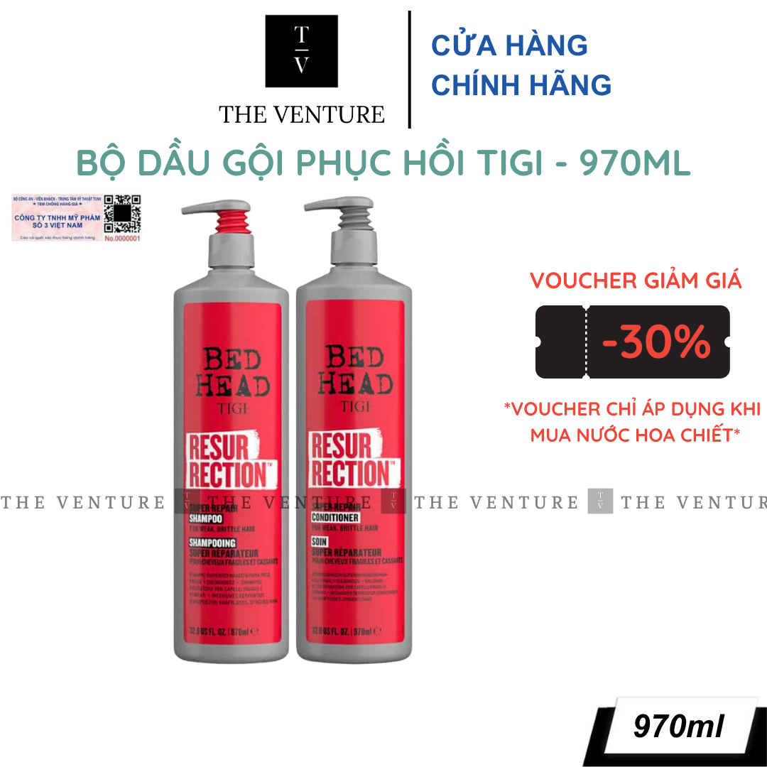 Combo Dầu Gội Xả Phục Hồi Hư Tổn Tigi Bed Head Resurrection Super Repair Shampoo & Conditioner Chính Hãng - 970ml