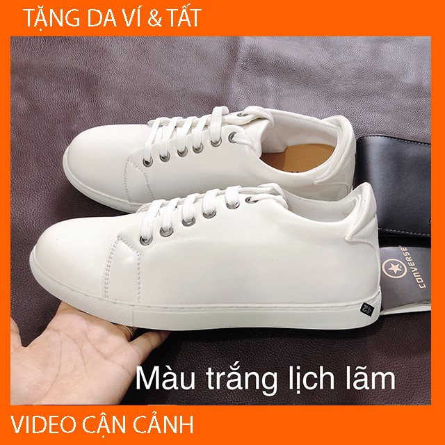 Giày thể thao nam màu trắng độn đế tăng chiều cao 5cm cá tính lịch lãm sang trọng
