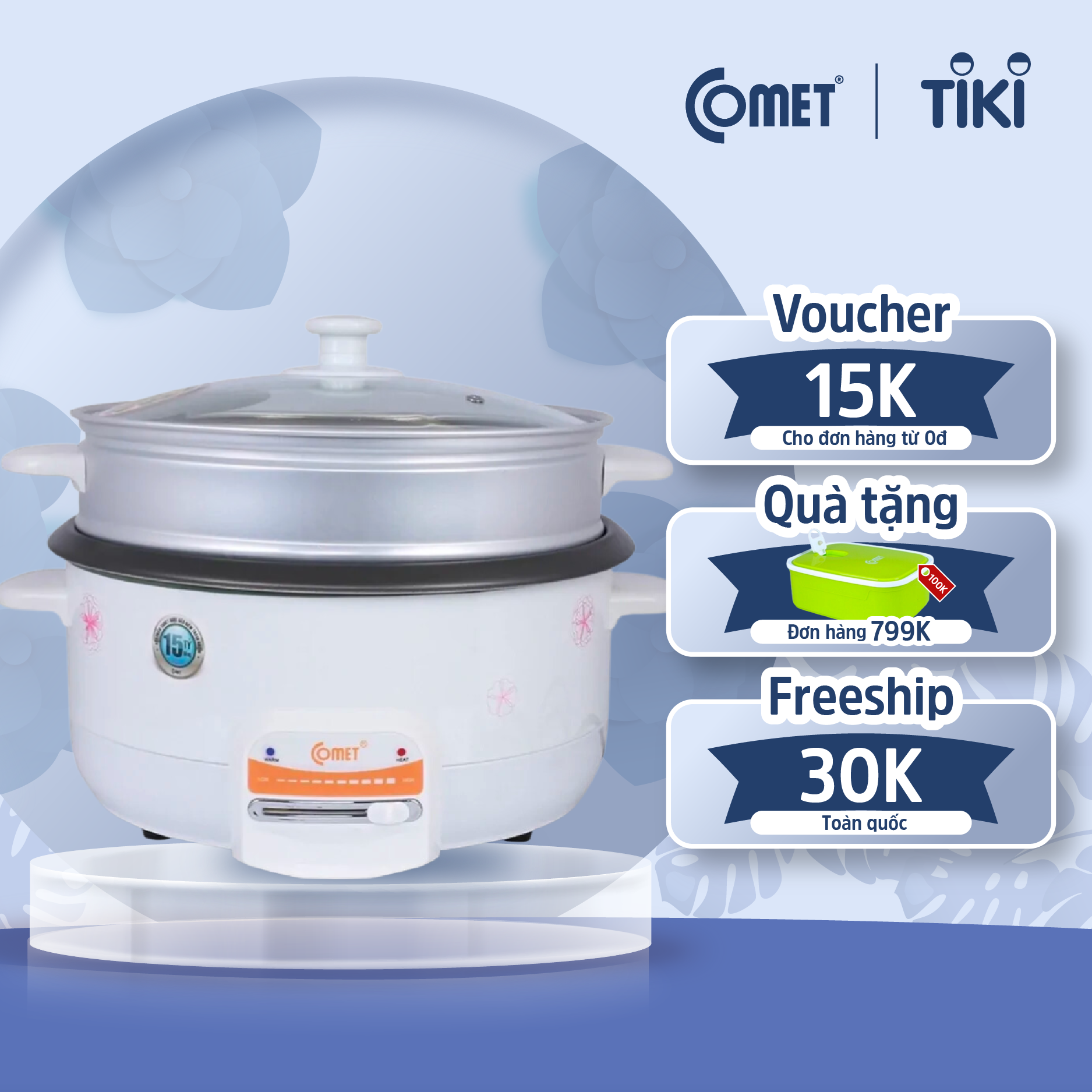 Nồi lẩu điện đa năng COMET CM7732 - Dung tích 3.5L - Hàng Chính Hãng - Kèm xửng hấp - Bảo hành 12 tháng