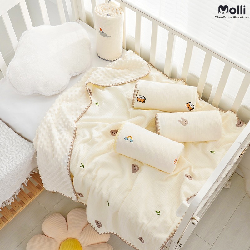 100cm - 100cm chăn xô hạt đậu molli - chăn nhung thêu hình siêu mềm mịn cho bé