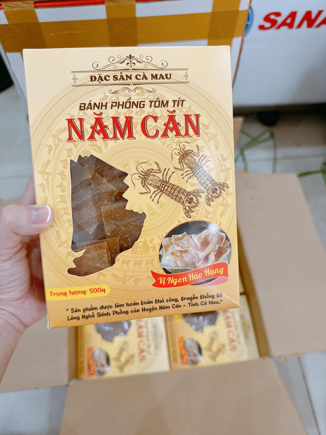 Bánh phồng tôm tít năm căn – 500g, bánh phồng cà mau, bánh phồng tôm, đặc sản cà mau, ăn vặt cà mau