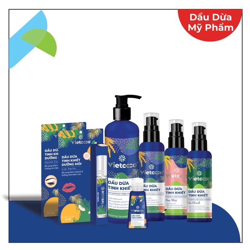  Mỹ Phẩm dầu dừa tinh khiết Vietcoco Vitamin E nguyên chất ép lạnh dưỡng tóc dưỡng mi..... 