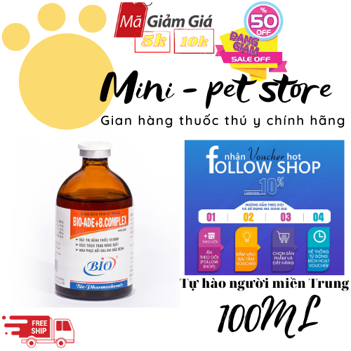 100ML THIẾU VITAMIN, TĂNG CƯỜNG SỨC ĐỀ KHÁNG, TĂNG TRỌNG, GIA SÚC, GIA CẦM, HEO, BÒ, CHÓ, MÈO, ADE B COMPLEX  THÚ Y BIO