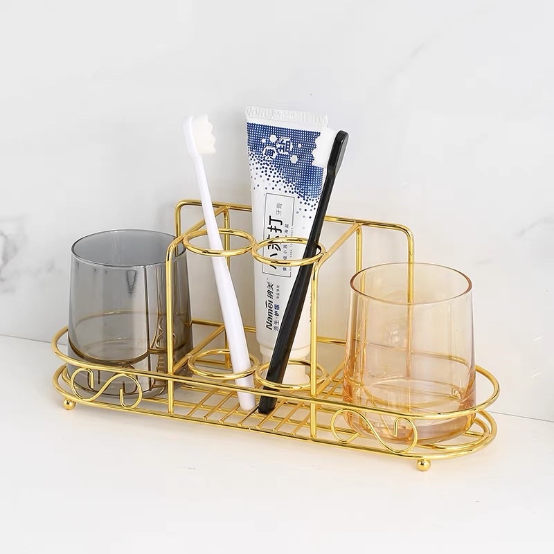 Bộ cốc đánh răng màu hổ phách kèm giá treo tiện lợi gọn gàng