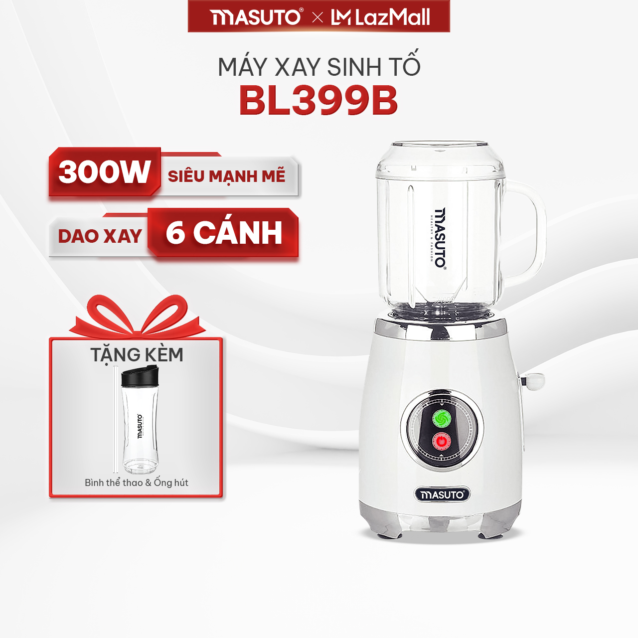 Máy Xay Sinh Tố Đa Năng Masuto Chuyên Gia Say Món Healthy Eatclean 2 Cối 0,6L Kèm Ống Hút