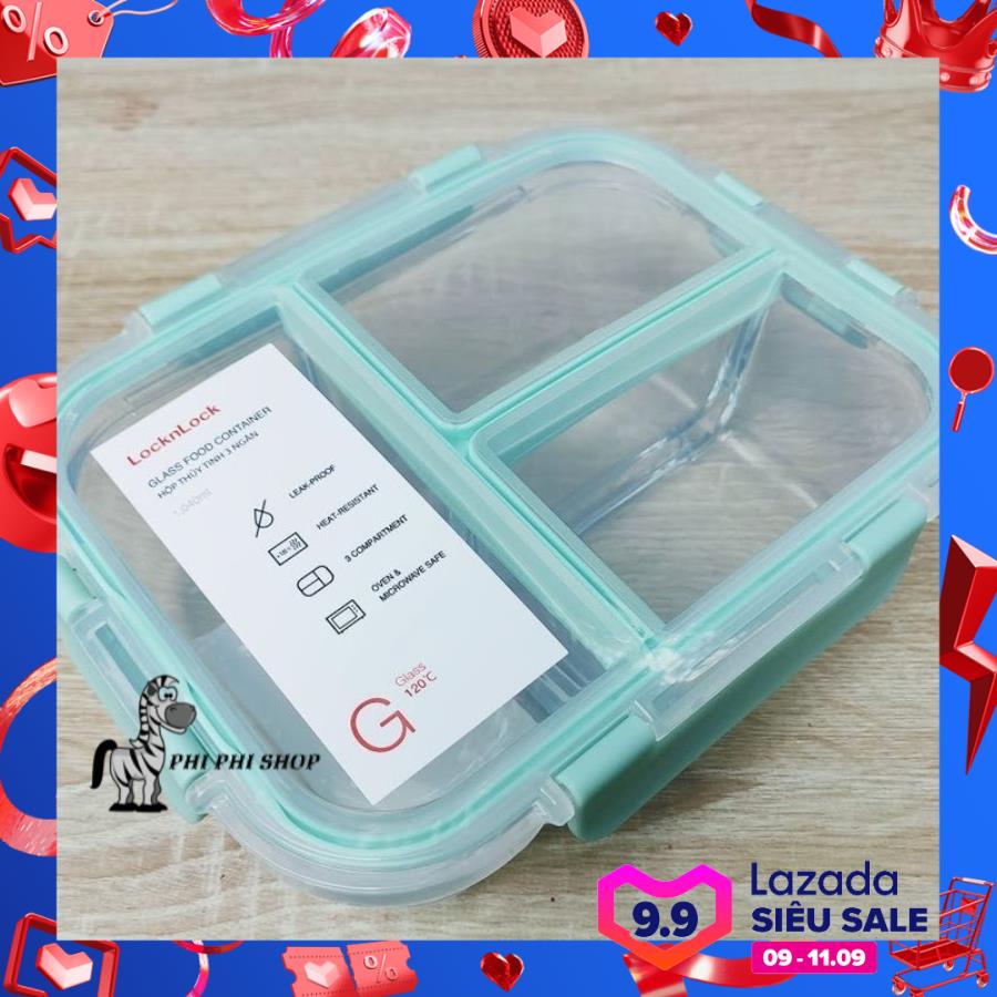 [HCM]Hộp thủy tinh 3 ngăn Lock&Lock Glass Food Container dung tích 1040ml LLG458