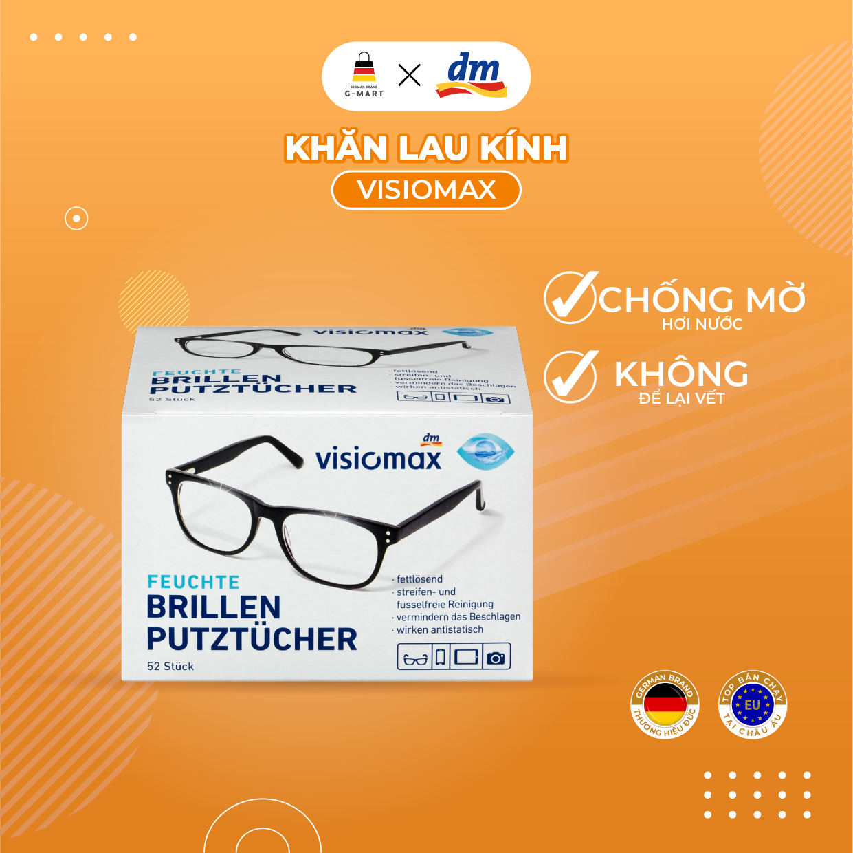 VISIOMAX - Khăn giấy lau kính, lau màn hình điện thoại, hộp 52 tơ` - hàng nhập khẩu từ Đức