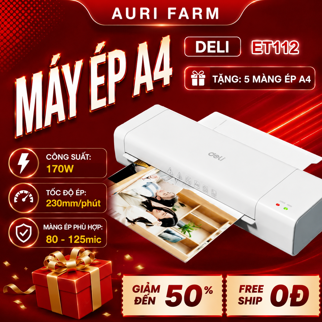 Máy Ép Plastic Khổ A4 Deli - Máy Ép ET112 Phù Hợp Ép Màng Ảnh, Poster, Văn Phòng Trường Học
