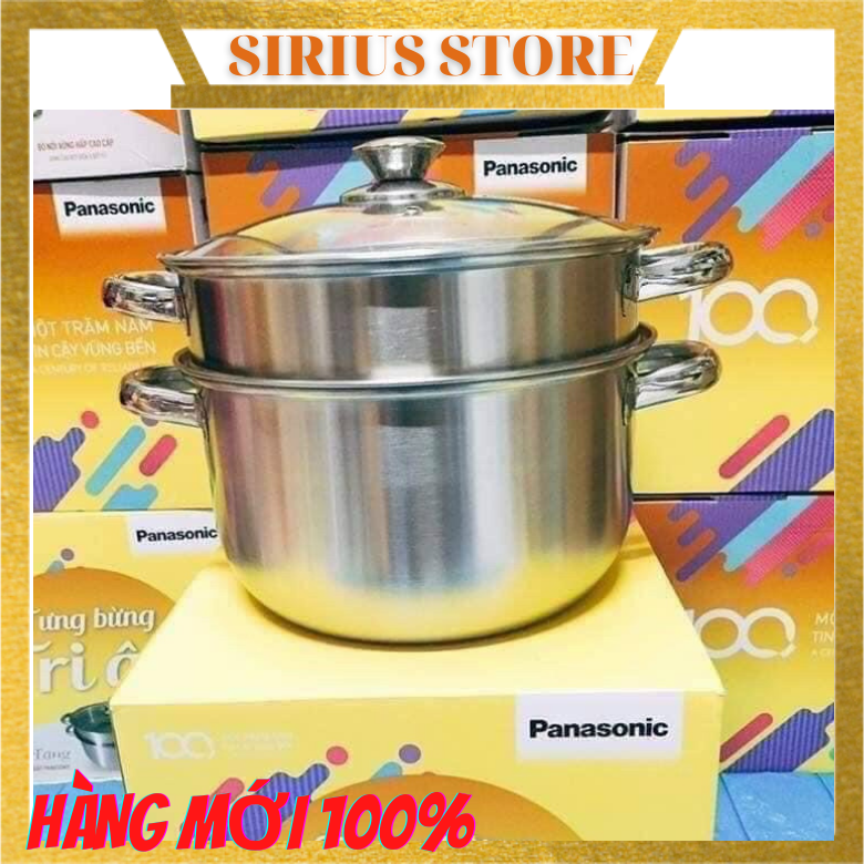 Bộ nồi và xửng hấp 24cm nắp kính Panasonic dùng được mọi loại bếp - dày dặn inox 430 cao cấp không gỉ 1 đáy giúp thu nhiệt nhanh tỏa nhiệt đều và tiết kiệm gas